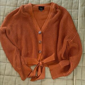 Orange Chunky Knit Cardigan with Waist Tie
